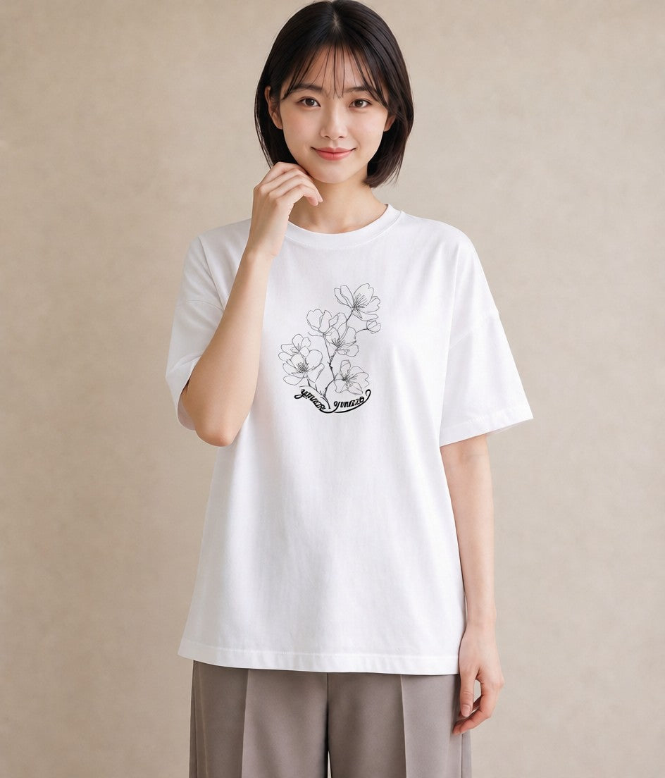 半袖Tシャツ レディース さくら 桜 桜の枝 イラスト ユニーク 公園 ママ 白T YMAZO
