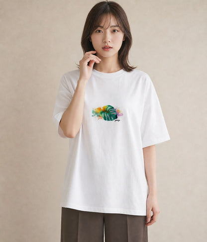 プリントTシャツ レディース モンステラ 植物 ボタニカル イラスト 手描き風 送別ギフト 通勤 白T YMAZO