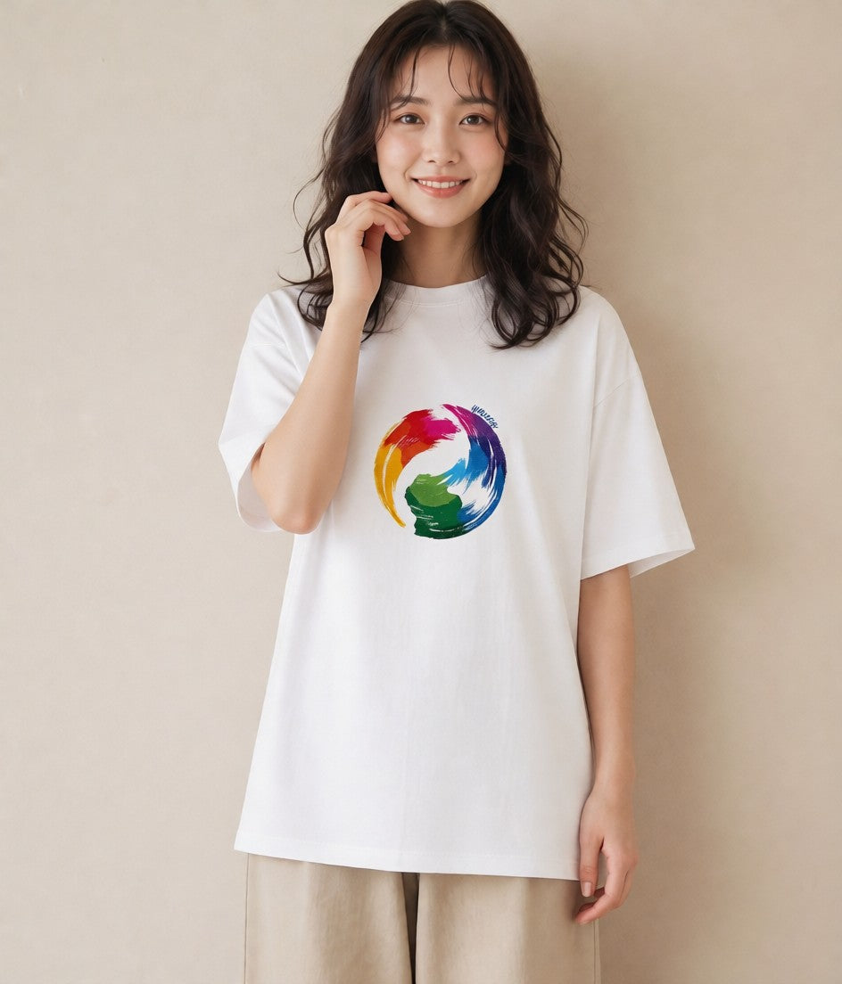 半袖Tシャツ レディース 地球 星空 宇宙 イラスト 抜け感 秋コーデ おしゃれギフト 白T YMAZO