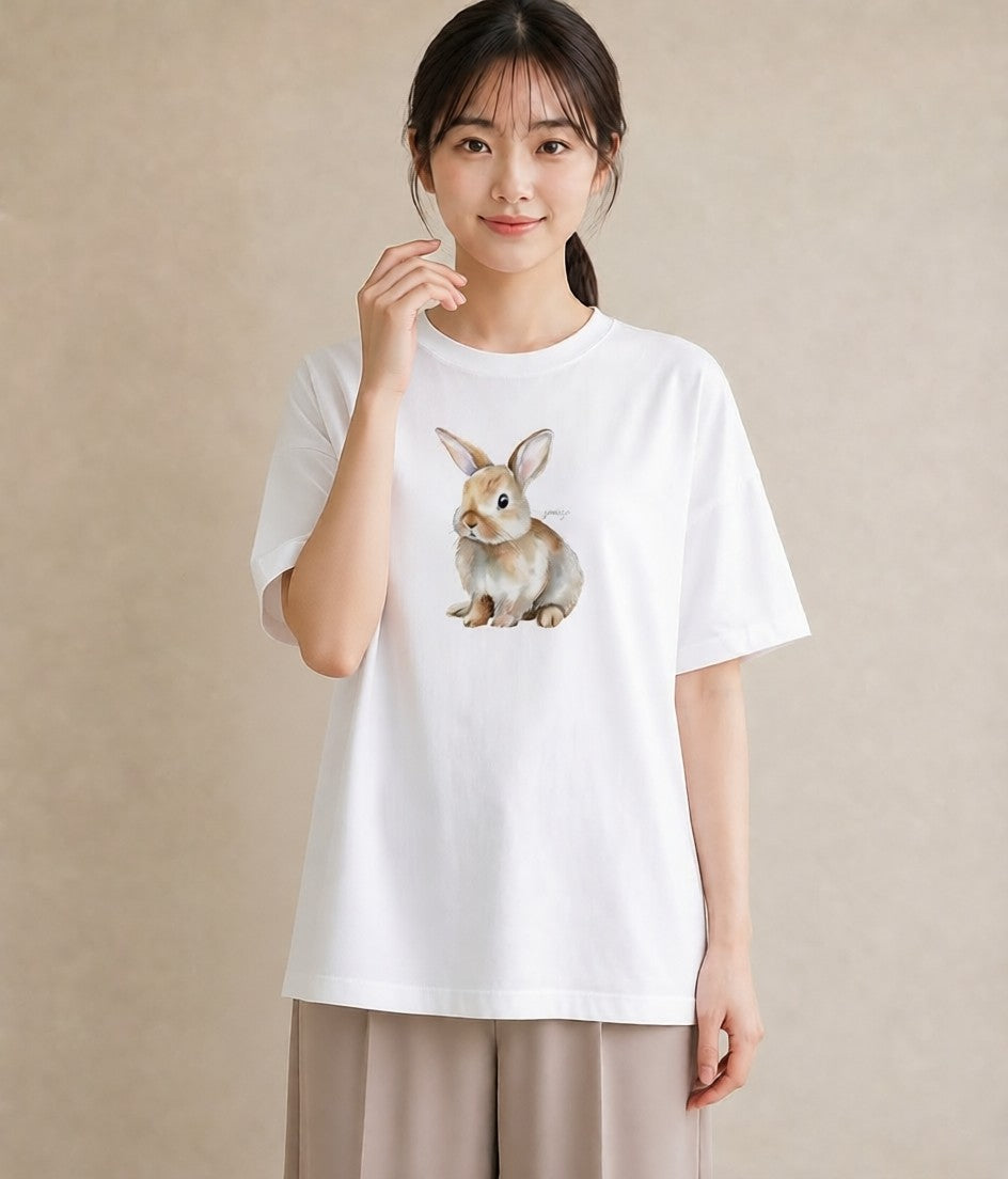 プリントTシャツ レディース ロップイヤー ペット 動物 イラスト レトロ 普段着 週末コーデ 白T YMAZO