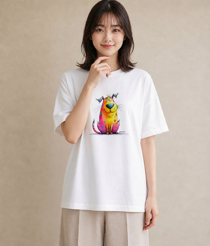 デザインTシャツ レディース ぶち猫 猫 ねこ イラスト シンプル 姉妹 送別ギフト 白T YMAZO
