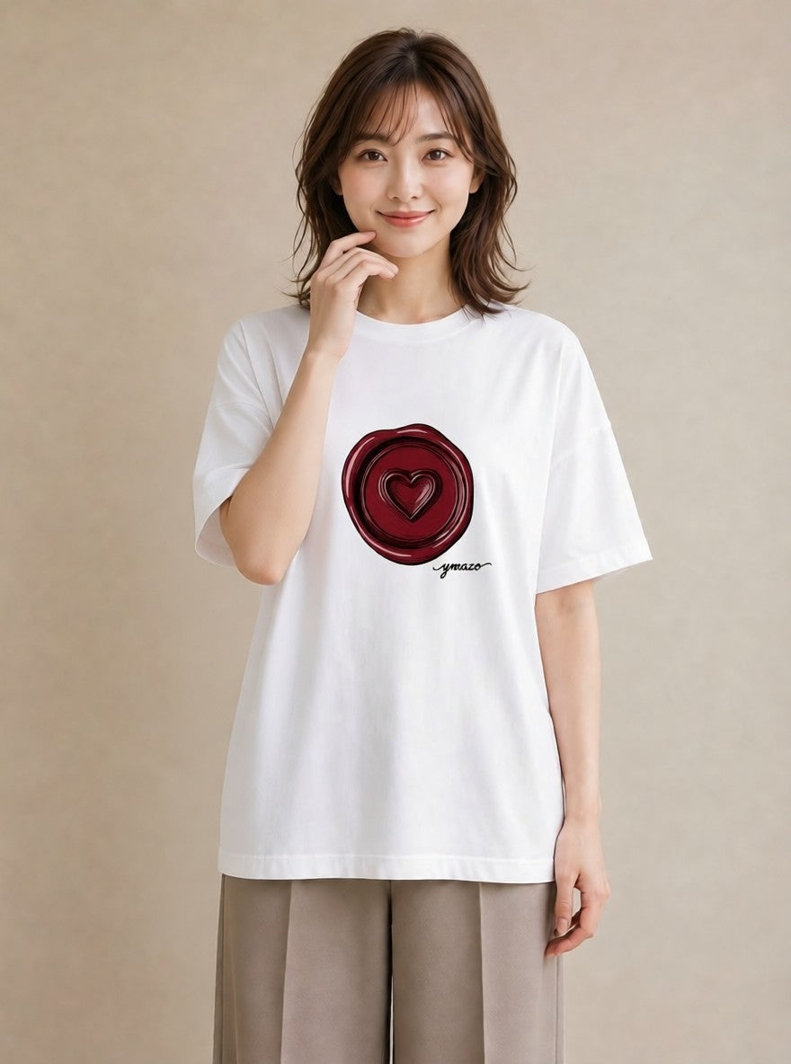 グラフィックTシャツ レディース 封蝋 手紙 アンティーク ナチュラル イラスト カフェコーデ ギフト 母の日 白T YMAZO