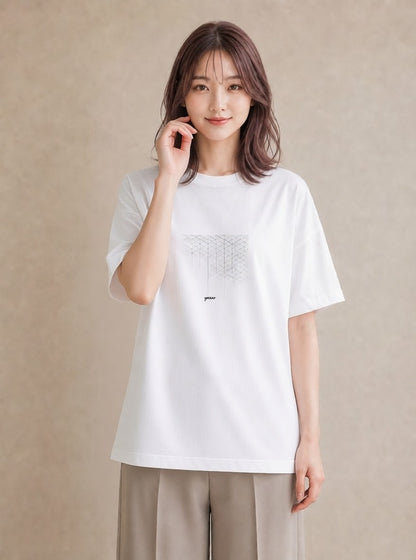Tシャツ レディース 幾何学 ミニマル ジオメトリック イラスト カジュアル カフェ巡り 女子会 白T YMAZO