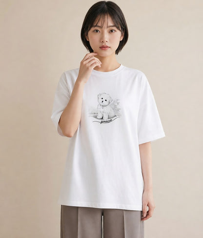 グラフィックTシャツ レディース マルチーズ 犬 いぬ イラスト レトロ デート 帰省 白T YMAZO