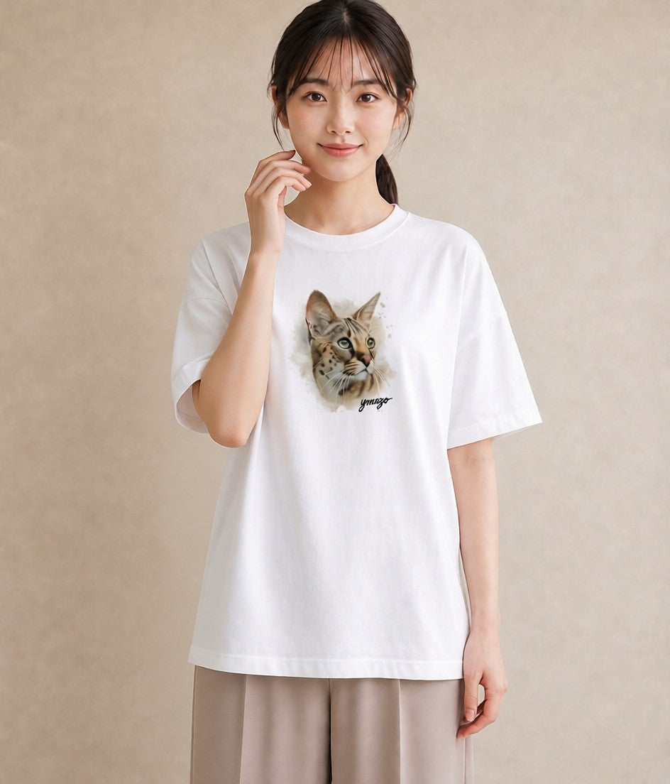 プリントTシャツ レディース アビシニアン 猫 ねこ イラスト 上品 秋コーデ おしゃれギフト 白T YMAZO