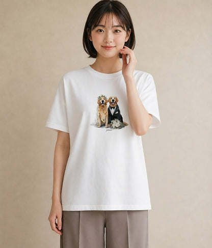 半袖Tシャツ レディース ゴールデンレトリバー ゴールデン 犬 いぬ イラスト ニュアンス 姉妹 送別ギフト 白T YMAZO