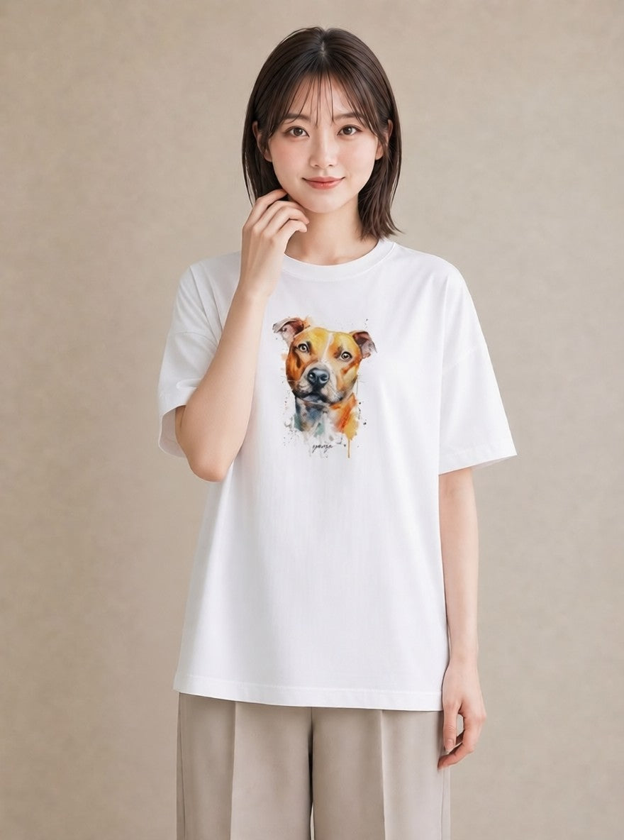 グラフィックTシャツ レディース ミックス犬 犬 いぬ イラスト 韓国風 お揃い 親子 白T YMAZO