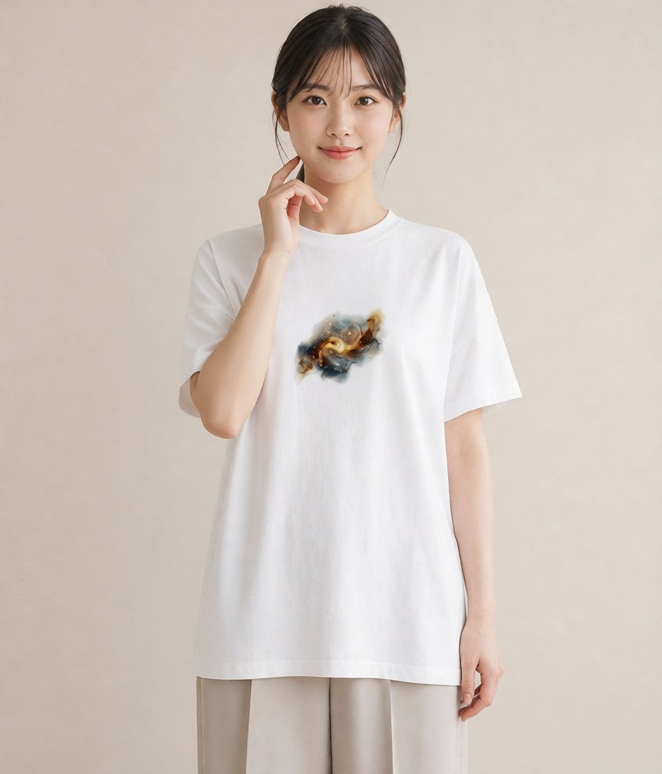 半袖Tシャツ レディース 天の川 星空 宇宙 イラスト 上品 20代 カジュアルコーデ 白T YMAZO
