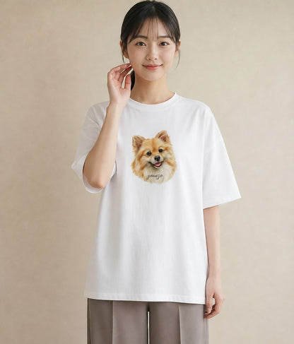 デザインTシャツ レディース ポメラニアン ポメ 犬 いぬ イラスト 春服 ミセス 白T YMAZO