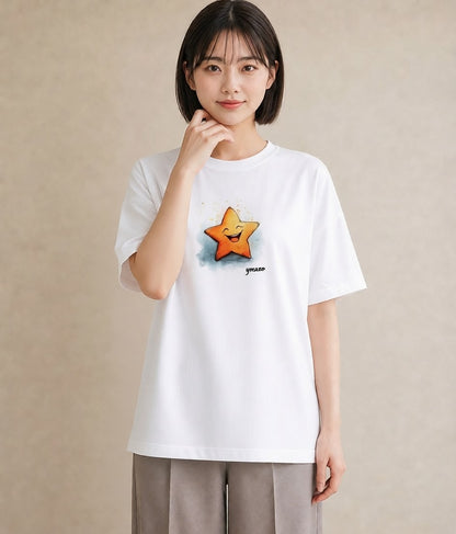 デザインTシャツ レディース スター 星空 宇宙 イラスト 帰省 ラフ 白T YMAZO