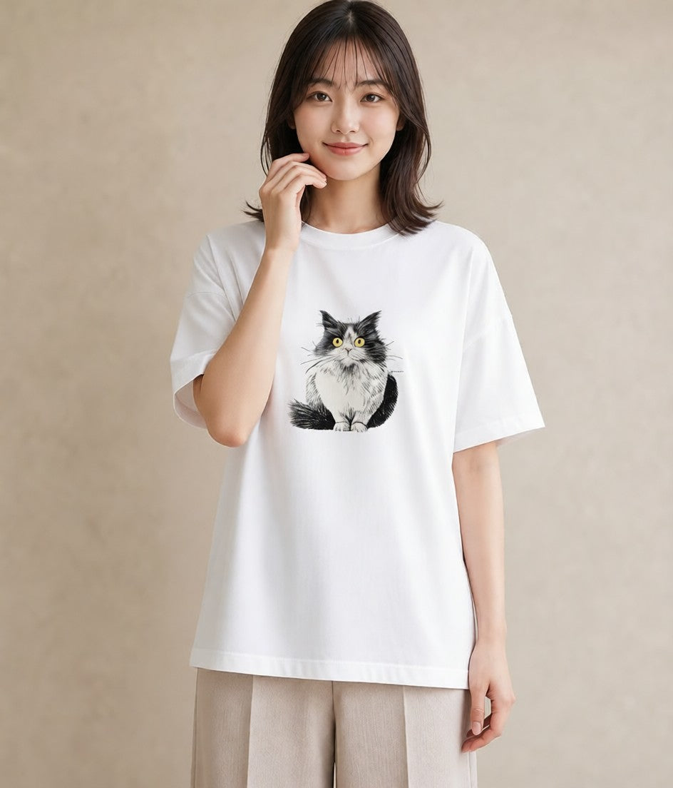 Tシャツ レディース ラグドール 猫 ねこ イラスト ゆるコーデ レイヤード 友達ギフト 白T YMAZO