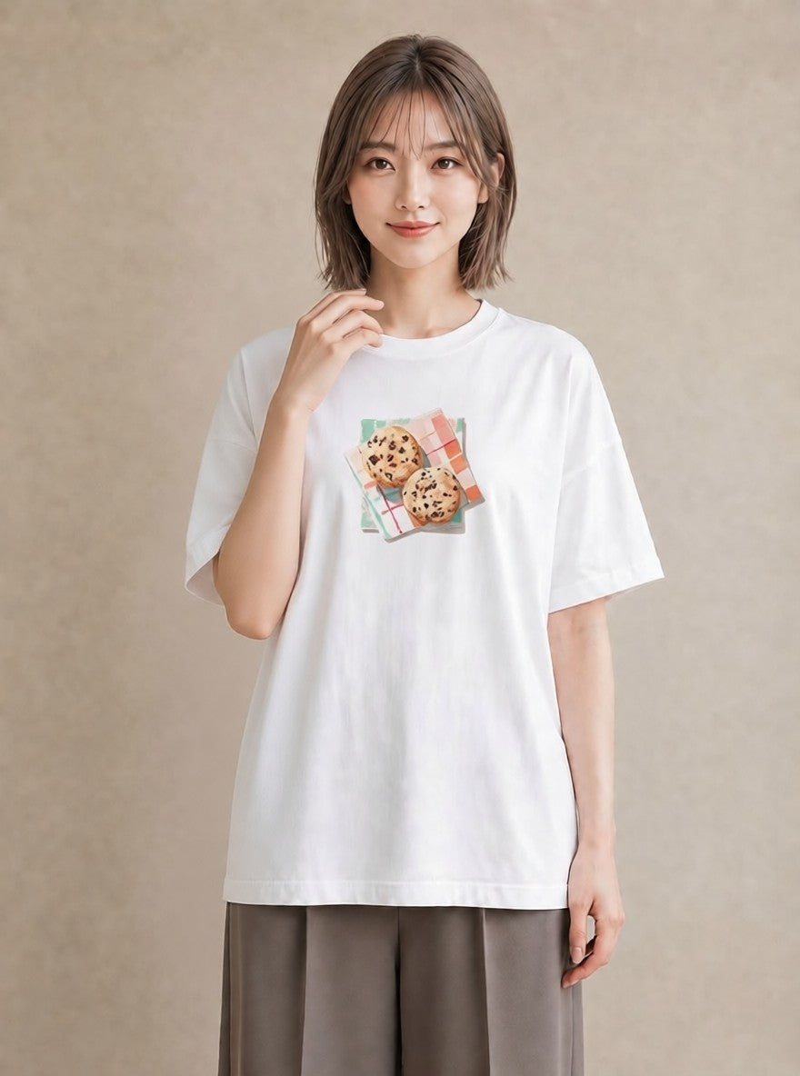 グラフィックTシャツ レディース マカロン 食べ物 フード イラスト 上品 散歩 お出かけ 白T YMAZO