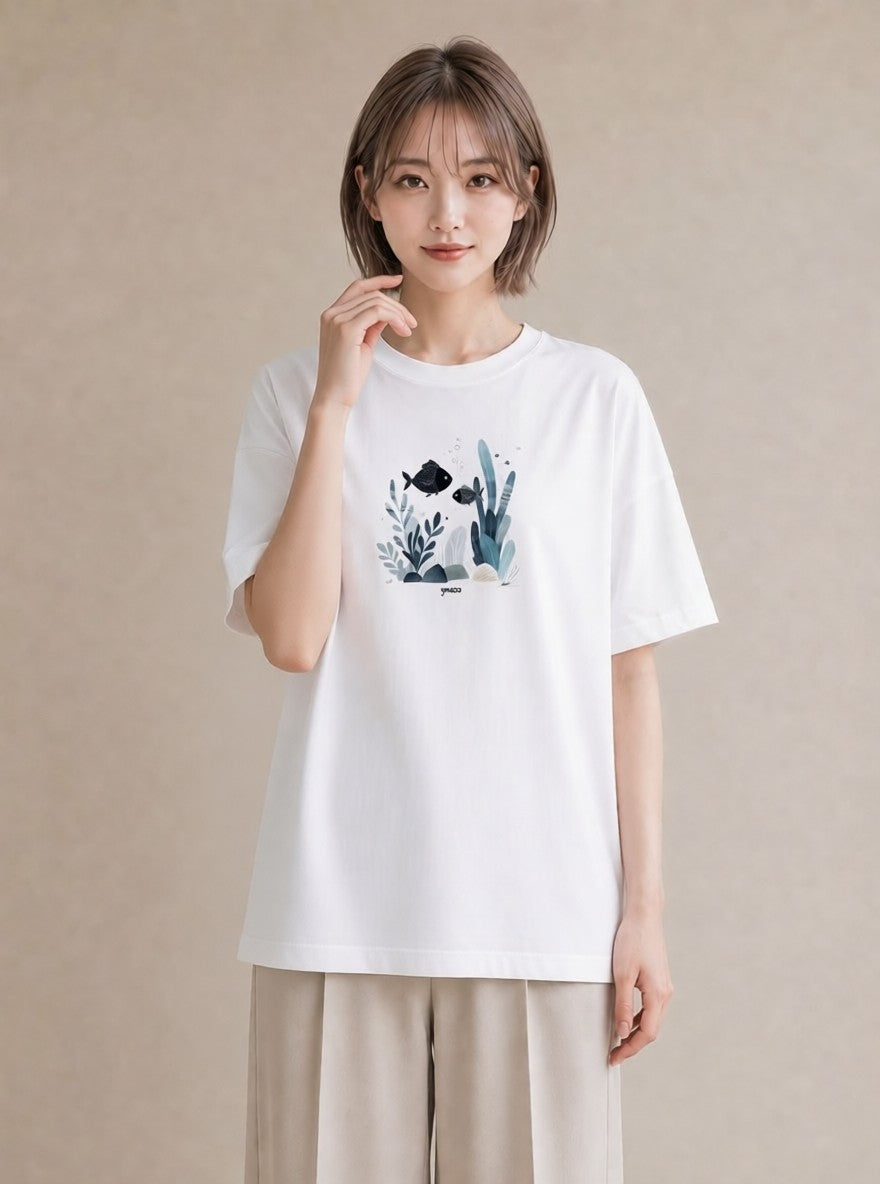Tシャツ レディース 出目金 ペット 動物 イラスト 個性的 週末コーデ 敬老の日 白T YMAZO
