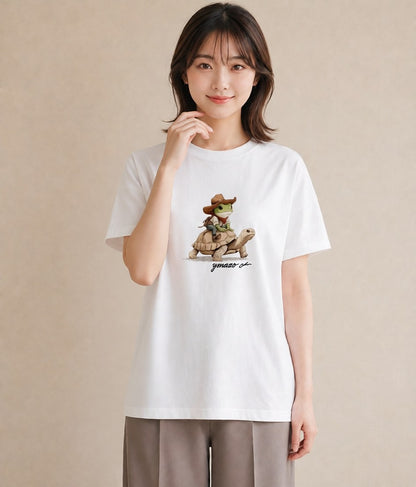 Tシャツ レディース ゼニガメ ペット 動物 イラスト フェミニン 夏コーデ 通学 白T YMAZO
