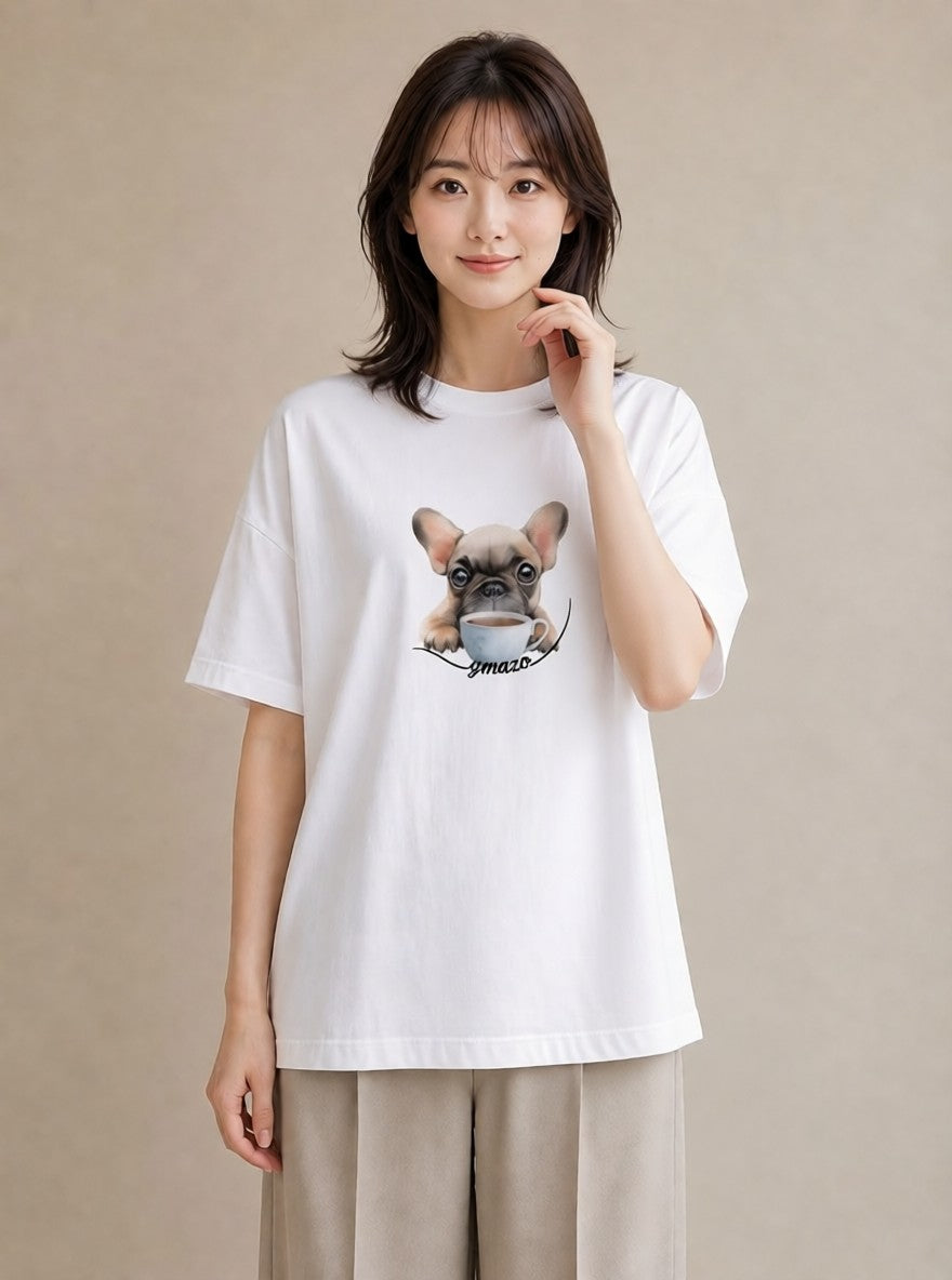 グラフィックTシャツ レディース フレンチブルドッグ フレブル 犬 いぬ イラスト 旅行コーデ ミセス 春コーデ 白T YMAZO