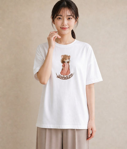 デザインTシャツ レディース ゴールデンハムスター ペット 動物 イラスト ボタニカル 綿100 デート 白T YMAZO