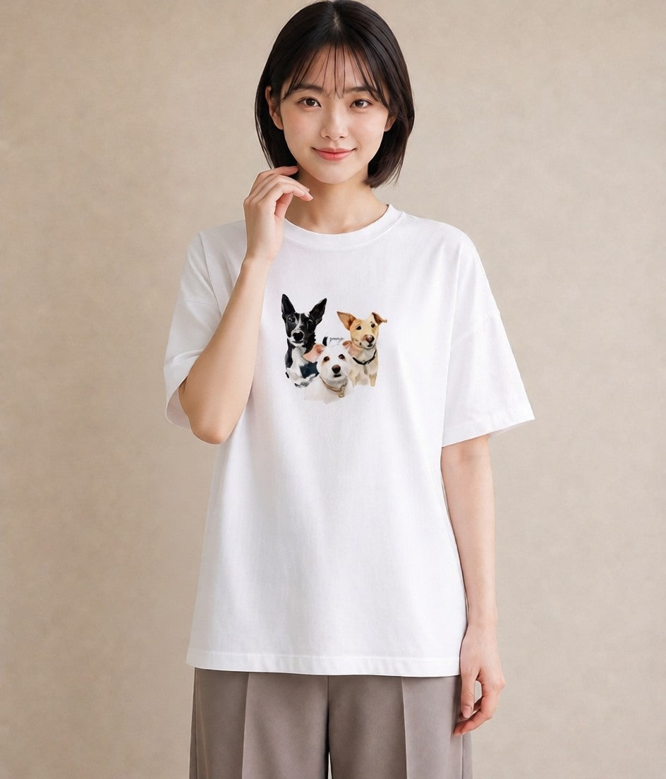 グラフィックTシャツ レディース ミックス犬 犬 いぬ イラスト ミニマル お出かけ 普段着 白T YMAZO