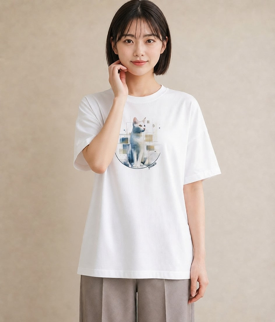 半袖Tシャツ レディース スフィンクス 猫 ねこ イラスト ヴィンテージ風 秋コーデ おしゃれギフト 白T YMAZO