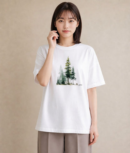 Tシャツ レディース 森 植物 ボタニカル イラスト 韓国風 友達ギフト 部屋着 白T YMAZO