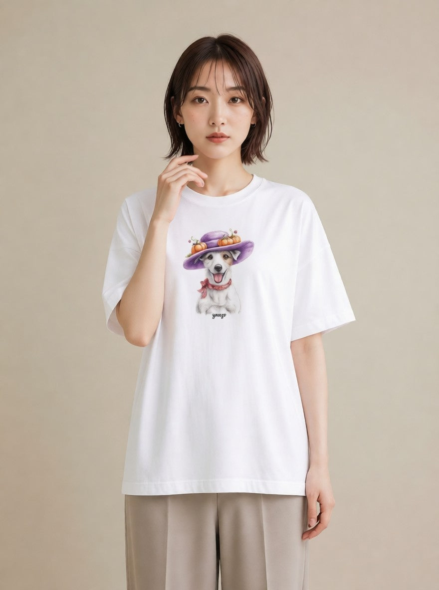 半袖Tシャツ レディース ジャックラッセルテリア 犬 いぬ イラスト カジュアル 女性向けギフト 散歩 白T YMAZO