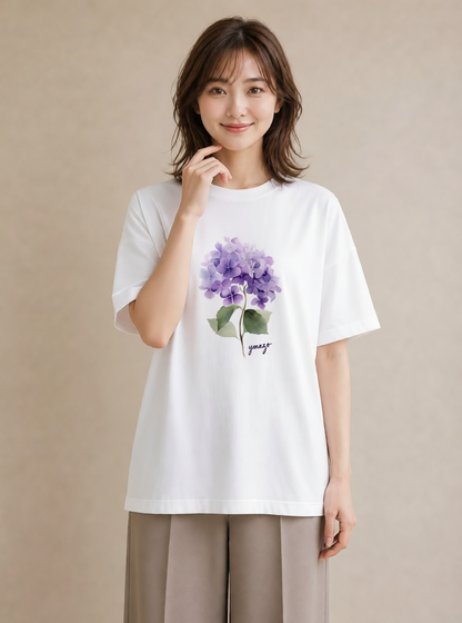 デザインTシャツ レディース あじさい 紫陽花 アジサイ 花 花柄 イラスト 母娘コーデ 自分用 白T