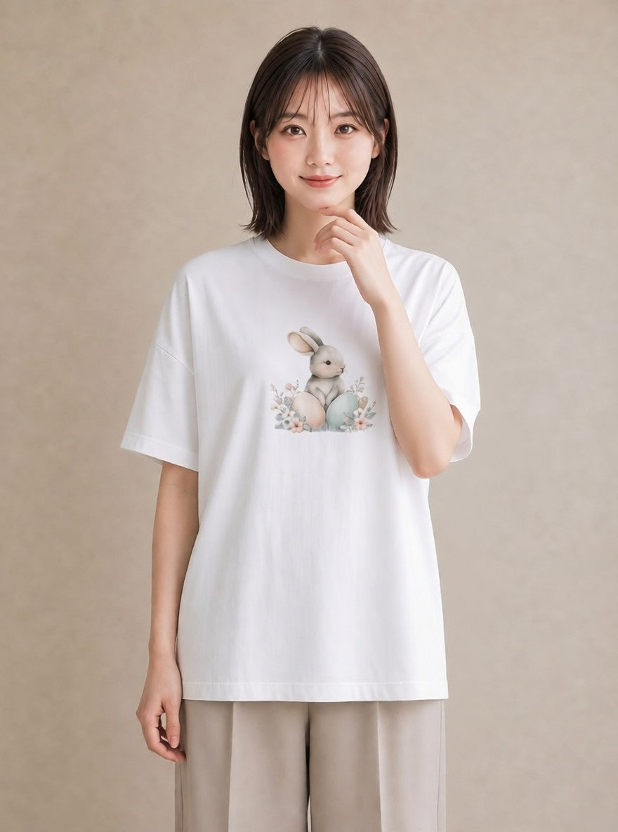 半袖Tシャツ レディース ネザーランドドワーフ ペット 動物 イラスト きれいめカジュアル 友達ギフト 部屋着 白T YMAZO