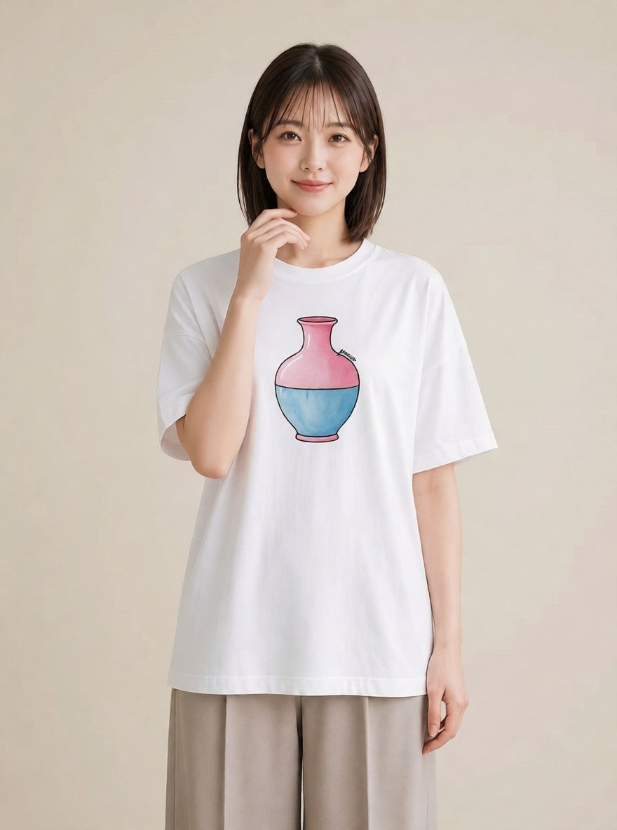 半袖Tシャツ レディース ガラス瓶 小枝 ボタニカル ナチュラル アンティーク イラスト カジュアル ママ カフェ服 白T YMAZO