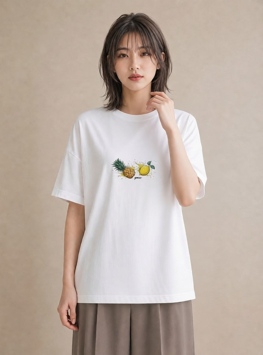 デザインTシャツ レディース パイナップル 食べ物 フード イラスト ゆるコーデ 春コーデ 姉妹 白T YMAZO