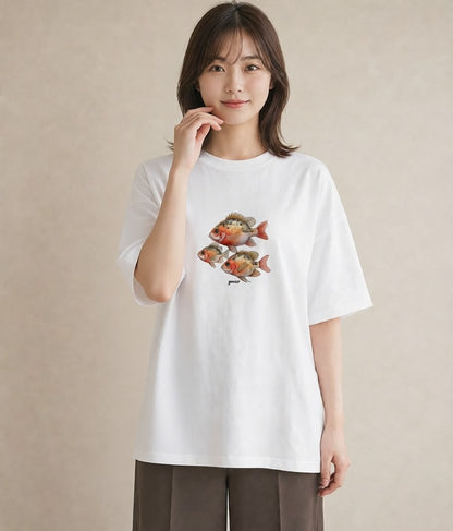 デザインTシャツ レディース 熱帯魚 ペット 動物 イラスト デイリーウェア 休日 白T YMAZO