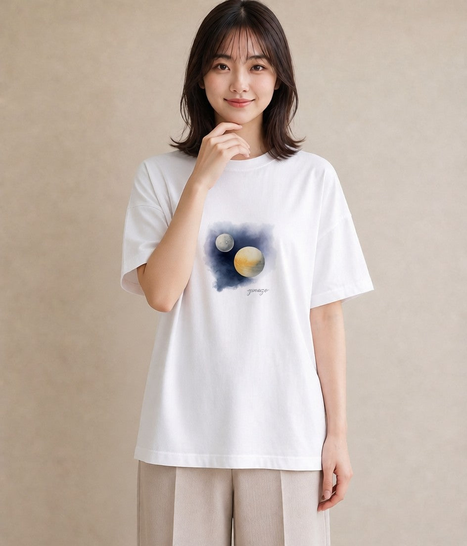 グラフィックTシャツ レディース 宇宙 星空 イラスト ユニーク カジュアルコーデ 買い物 白T YMAZO