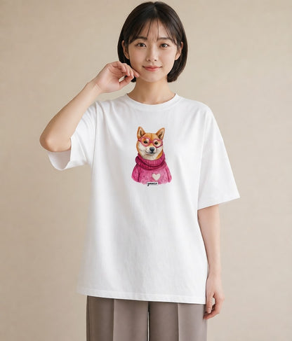 デザインTシャツ レディース 柴犬 しばいぬ 犬 いぬ イラスト シック 姉妹 送別ギフト 白T YMAZO
