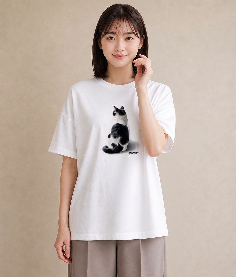 半袖Tシャツ レディース エキゾチックショートヘア 猫 ねこ イラスト ユニーク 送別ギフト 通勤 白T YMAZO
