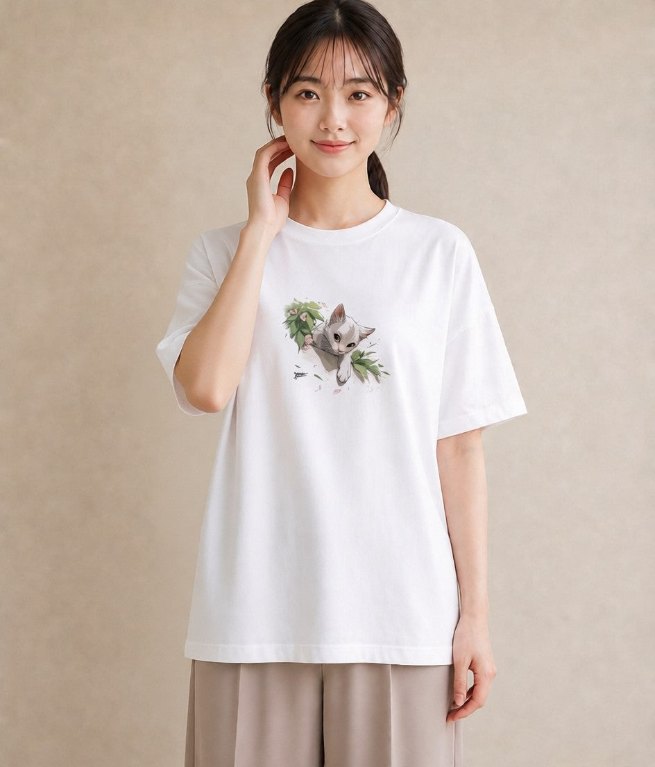 デザインTシャツ レディース 白猫 猫 ねこ イラスト ゆるかわ 20代 カジュアルコーデ 白T YMAZO
