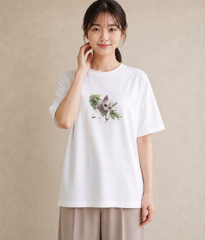 デザインTシャツ レディース 白猫 猫 ねこ イラスト ゆるかわ 20代 カジュアルコーデ 白T YMAZO