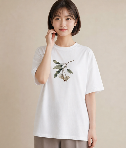 半袖Tシャツ レディース 金木犀 花 花柄 イラスト こなれ感 通勤 在宅 白T YMAZO