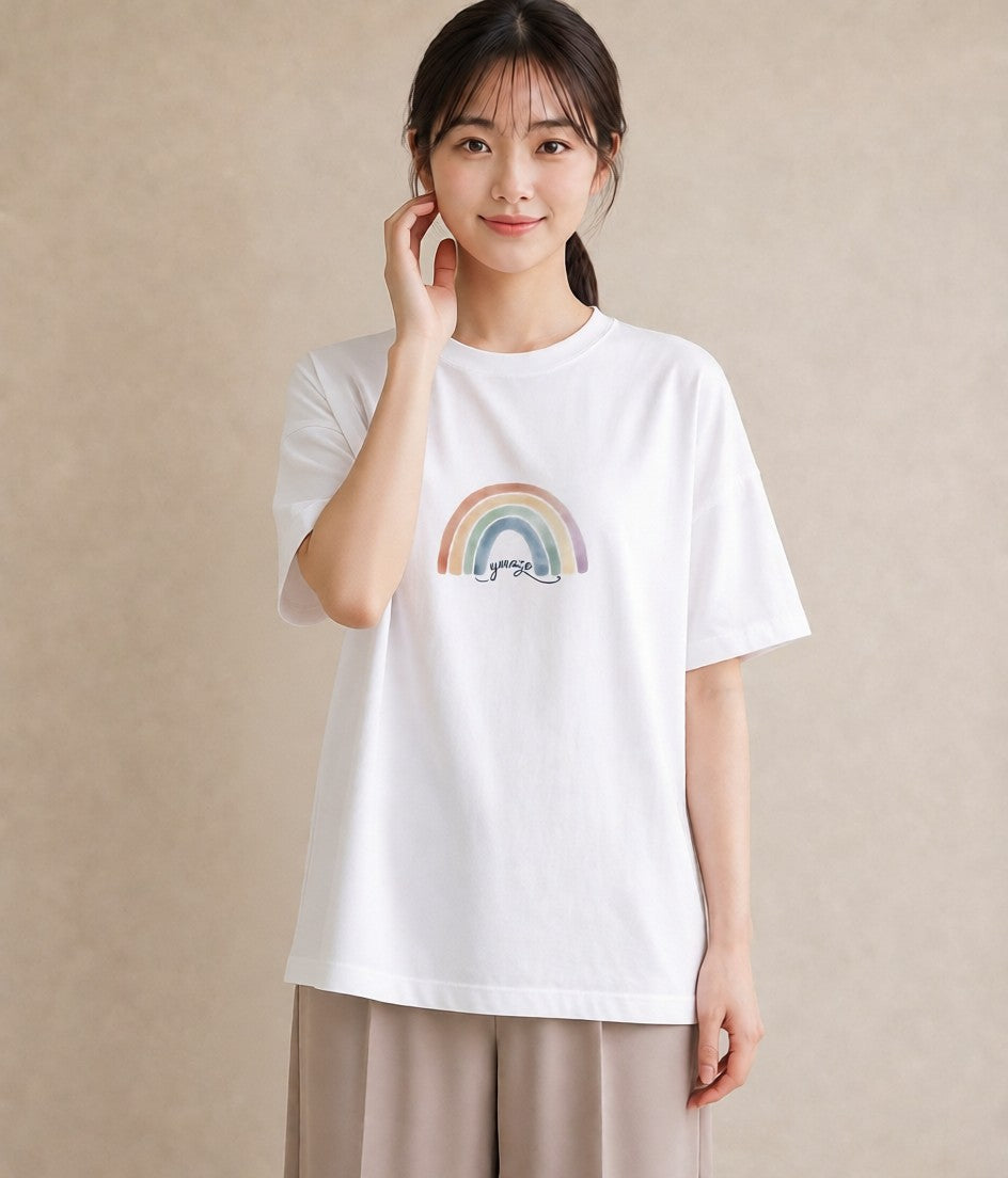 半袖Tシャツ レディース 虹 星空 宇宙 イラスト ミニマル 夏コーデ 通学 白T YMAZO