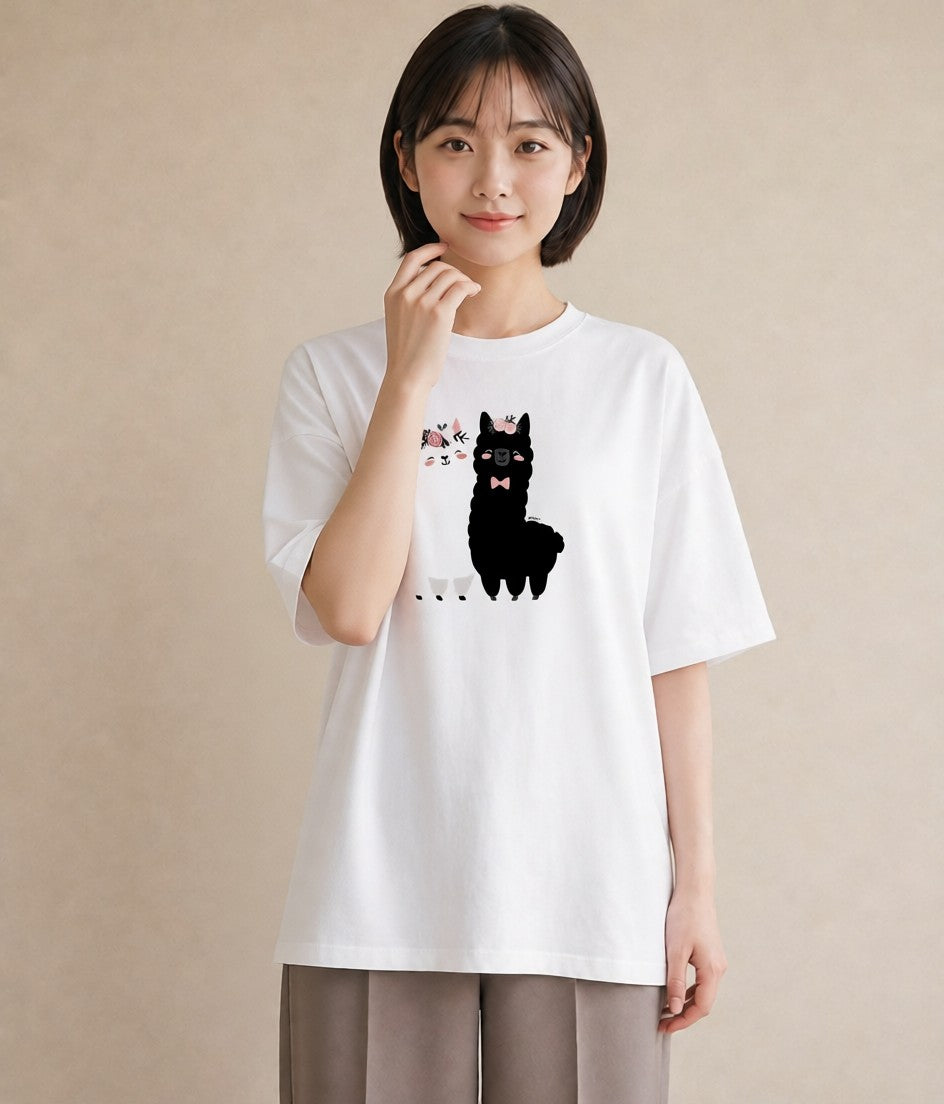 半袖Tシャツ レディース アルパカ 動物 アニマル イラスト 旅行コーデ ビーチ デイリーウェア 白T YMAZO