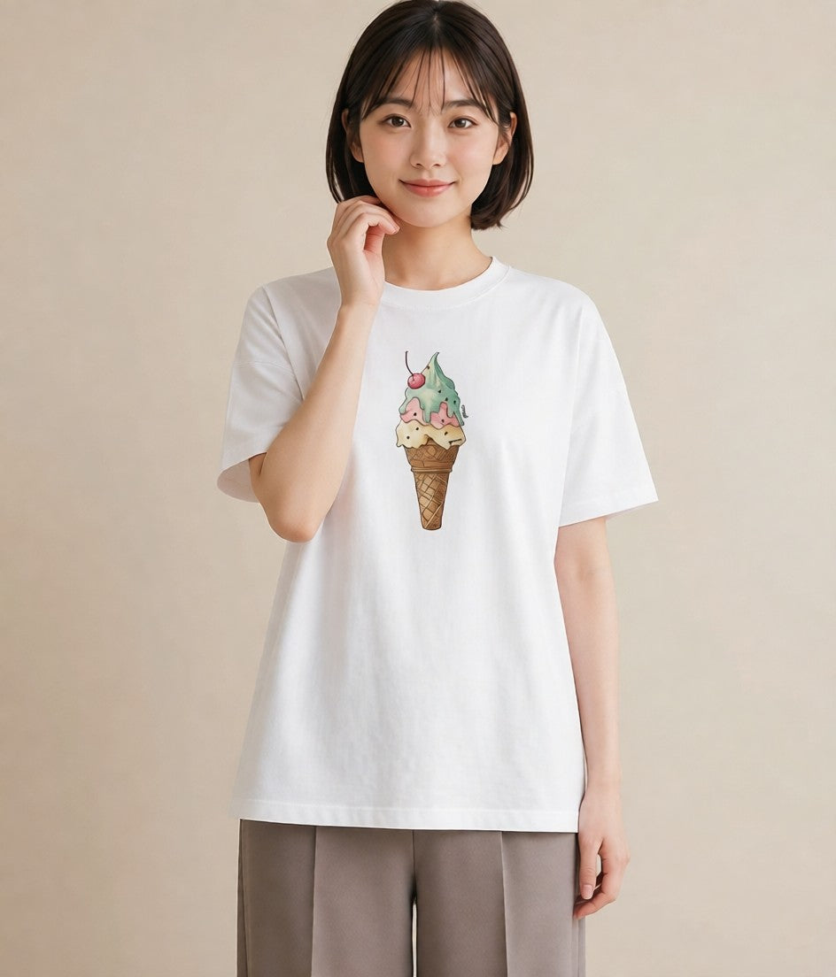 プリントTシャツ レディース マカロン 食べ物 フード イラスト ゆるかわ 旅行用 海 白T YMAZO