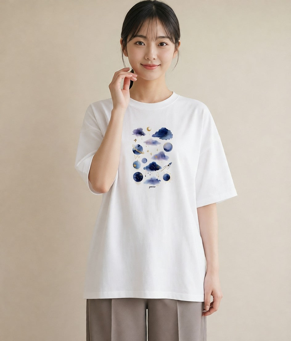 プリントTシャツ レディース 牡牛座 星空 宇宙 イラスト 個性的 秋コーデ おしゃれギフト 白T YMAZO