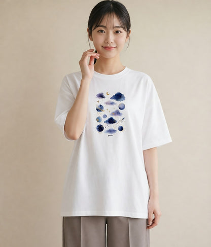 プリントTシャツ レディース 牡牛座 星空 宇宙 イラスト 個性的 秋コーデ おしゃれギフト 白T YMAZO