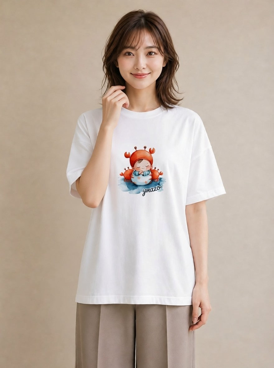 デザインTシャツ レディース ヤドカリ 海の生き物 海 イラスト ナチュラル 敬老の日 ホワイトデー 白T YMAZO