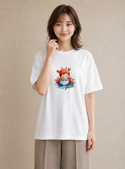 デザインTシャツ レディース ヤドカリ 海の生き物 海 イラスト ナチュラル 敬老の日 ホワイトデー 白T YMAZO