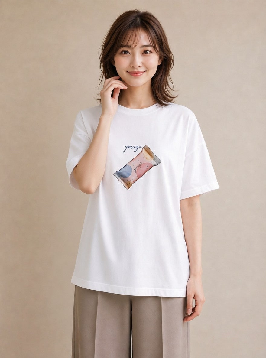 Tシャツ レディース アイス 食べ物 フード イラスト 普段使い 散歩 お出かけ 白T YMAZO