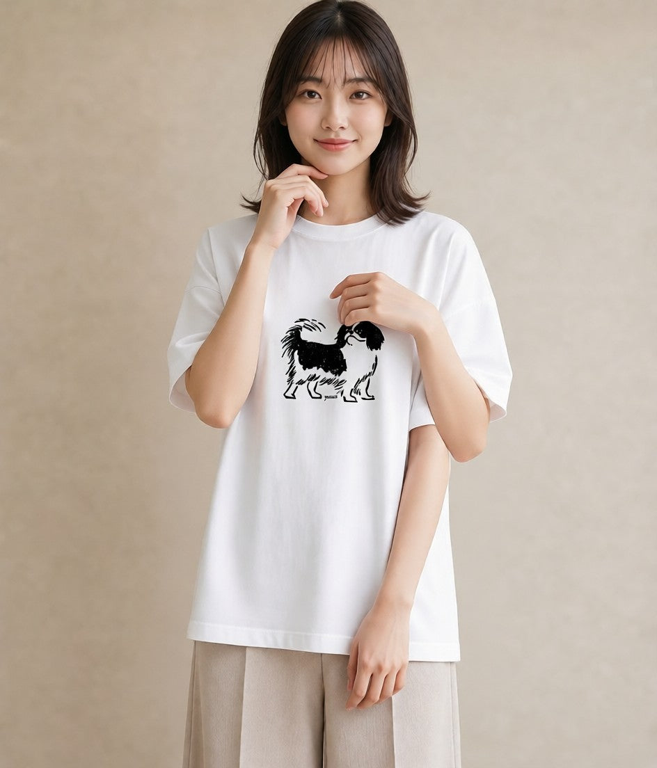 Tシャツ レディース 狆 犬 いぬ イラスト ナチュラル 普段着 週末コーデ 白T YMAZO