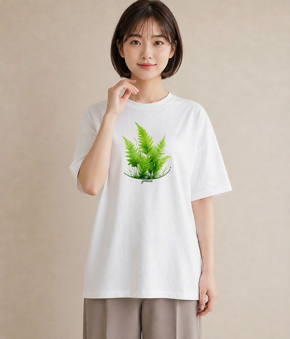 Tシャツ レディース 苔 植物 ボタニカル イラスト 旅行コーデ ミセス 春コーデ 白T YMAZO