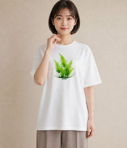 Tシャツ レディース 苔 植物 ボタニカル イラスト 旅行コーデ ミセス 春コーデ 白T YMAZO