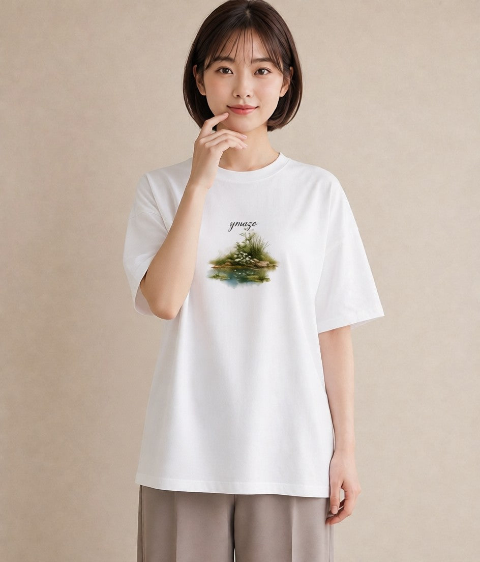 デザインTシャツ レディース 桟橋 水辺 波止場 ナチュラル アンティーク イラスト 淡色 敬老の日 ホワイトデー 白T YMAZO
