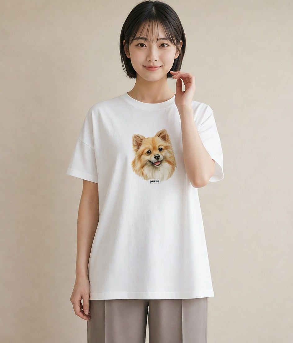 グラフィックTシャツ レディース ポメラニアン ポメ 犬 いぬ イラスト 抜け感 親子 20代 白T YMAZO