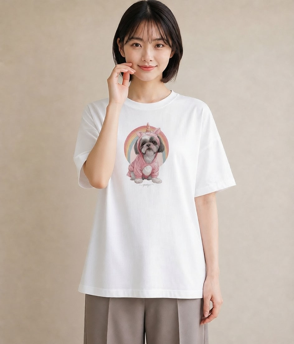 Tシャツ レディース 狆 犬 いぬ イラスト ゆるかわ 送別ギフト 通勤 白T YMAZO