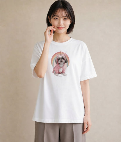 Tシャツ レディース 狆 犬 いぬ イラスト ゆるかわ 送別ギフト 通勤 白T YMAZO